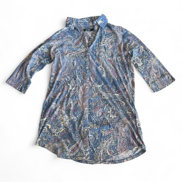 Ralph Lauren Blue Paisley Women's Button Down Sleepdress - Picture 2 of 5